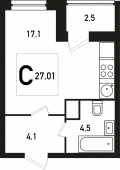1-комнатная квартира 27,01 м²